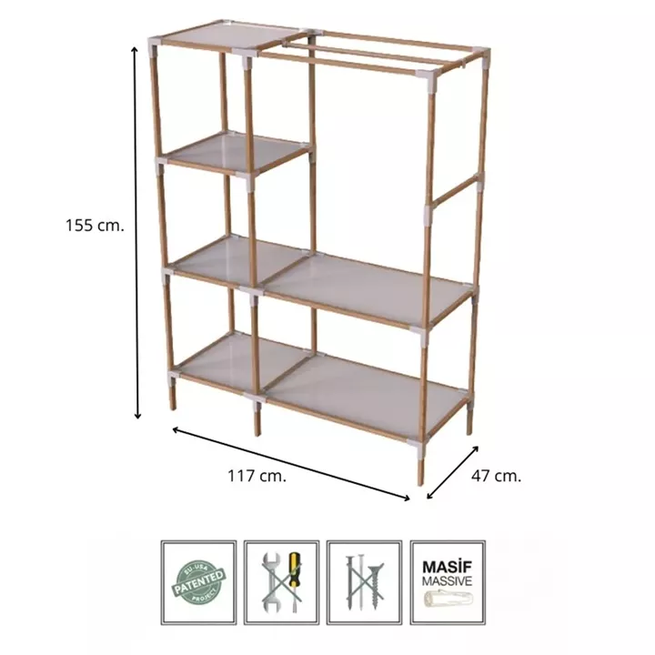 Ντουλάπα ρούχων ανοιχτή - Έπιπλο εισόδου ξύλινο - πλαστικό χρώμα φυσικό - μπεζ 117x47x155εκ.