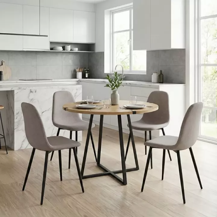 Καρέκλα τραπεζαρίας Iris Megapap μπεζ ύφασμα - μεταλλικό μαύρο πόδι 43x50x85εκ.