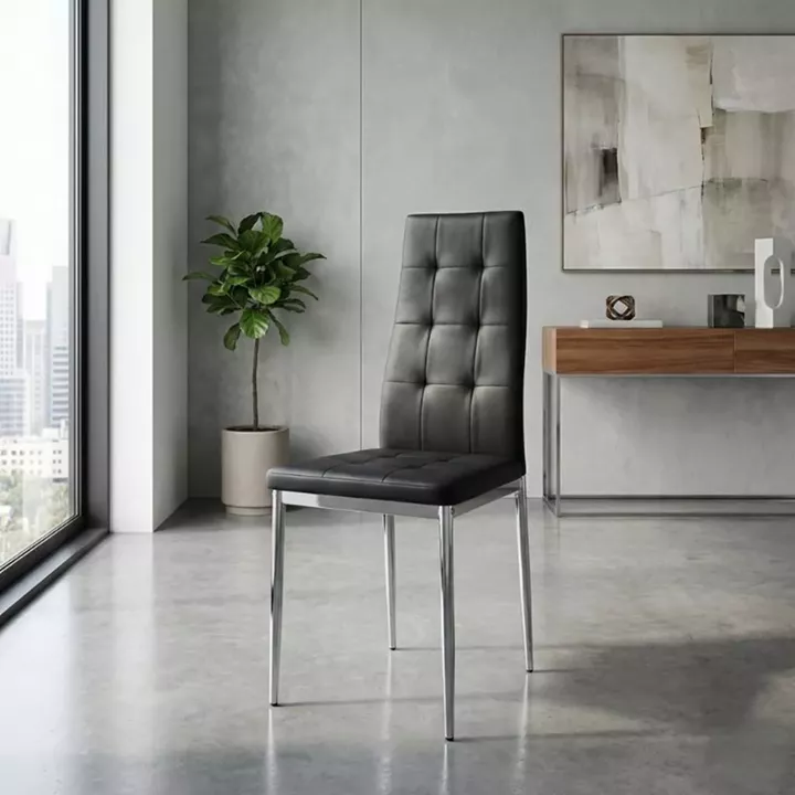 Καρέκλα τραπεζαρίας Rosa Megapap μαύρο PU - μεταλλικό πόδι χρωμίου 41x48x98εκ.