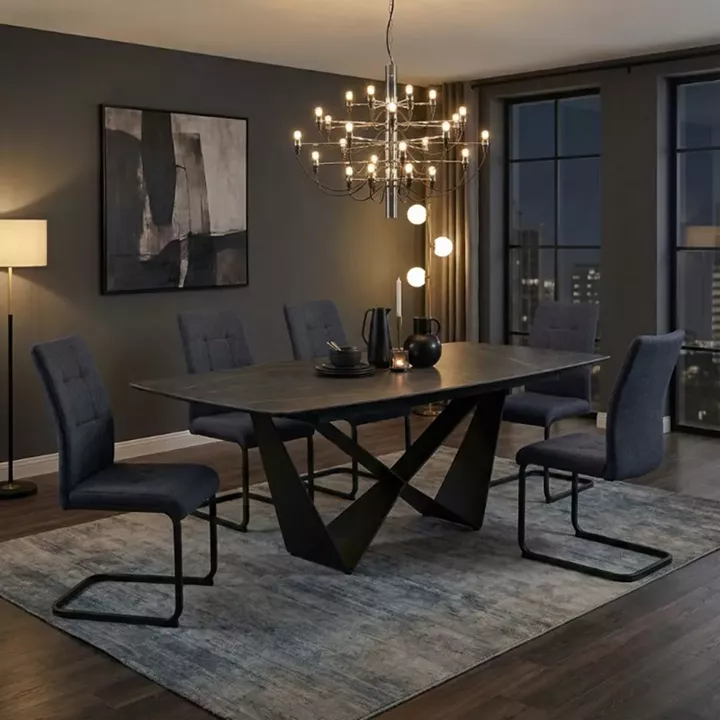 Καρέκλα τραπεζαρίας Laura Megapap ανθρακί ύφασμα - μεταλλική μαύρη βάση 42x58x98εκ.