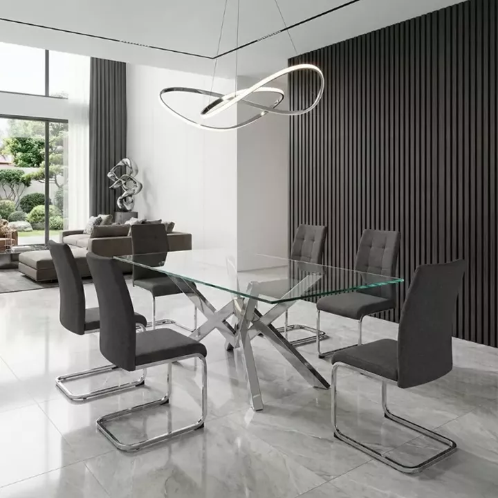 Καρέκλα τραπεζαρίας Laura Megapap γκρι ύφασμα - μεταλλική βάση χρωμίου 42x58x98εκ.