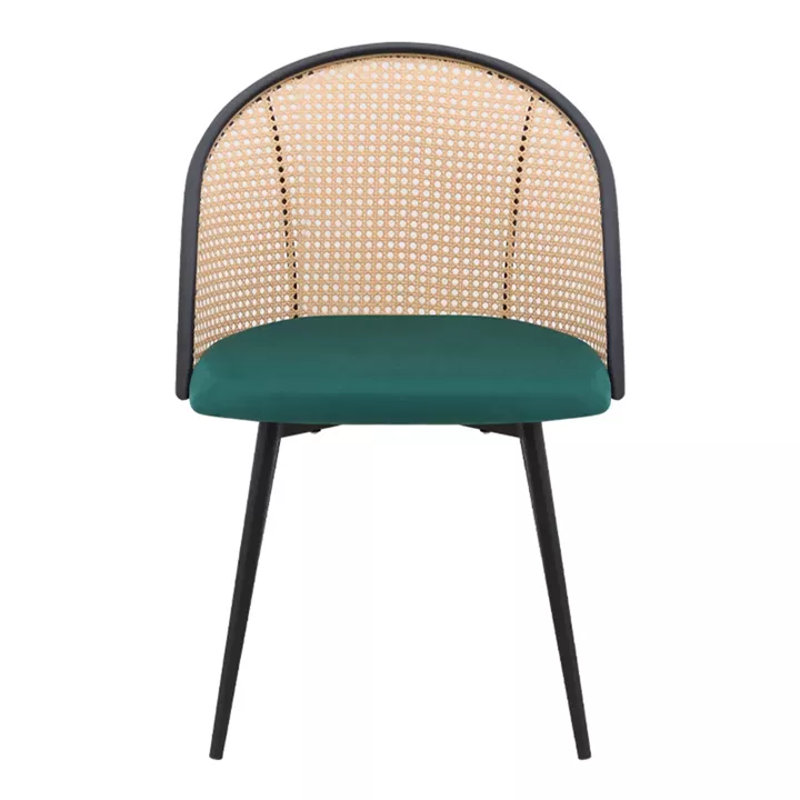 Καρέκλα τραπεζαρίας Jacob Megapap pe rattan - κυπαρισσί βελούδο - μεταλλικό μαύρο πόδι 52x50x77εκ.
