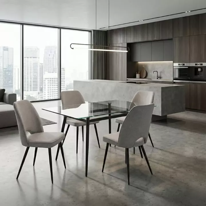 Καρέκλα τραπεζαρίας Christy Megapap μπεζ ύφασμα - μεταλλικό μαύρο πόδι 47x59x90εκ.