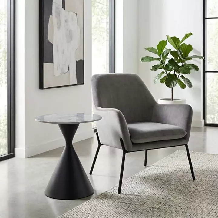 Τραπεζάκι βοηθητικό Logan Megapap sintered stone - μέταλλο χρώμα γκρι εφέ μαρμάρου - μαύρο Ø50x56εκ.