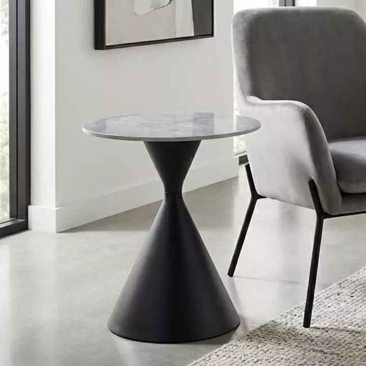 Τραπεζάκι βοηθητικό Logan Megapap sintered stone - μέταλλο χρώμα γκρι εφέ μαρμάρου - μαύρο Ø50x56εκ.