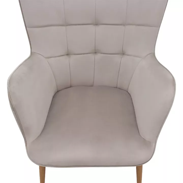 Πολυθρόνα - Μπερζέρα με υποπόδιο Lily Megapap μπεζ βελούδο - μεταλλικό πόδι χρώμα φυσικό 70x62x98εκ.