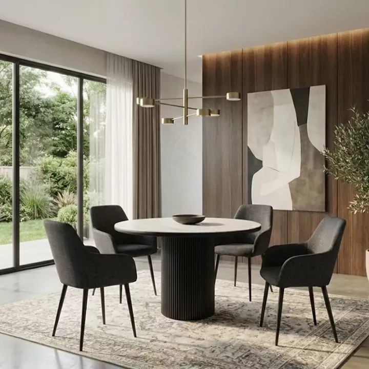 Πολυθρόνα τραπεζαρίας Monica Megapap γκρι ύφασμα - μεταλλικό μαύρο πόδι 54x57x84εκ.