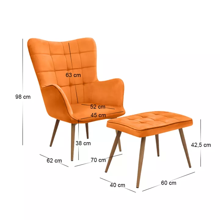 Πολυθρόνα - Μπερζέρα με υποπόδιο Lily Megapap κροκί βελούδο - μεταλλικό πόδι χρώμα φυσικό 70x62x98εκ.