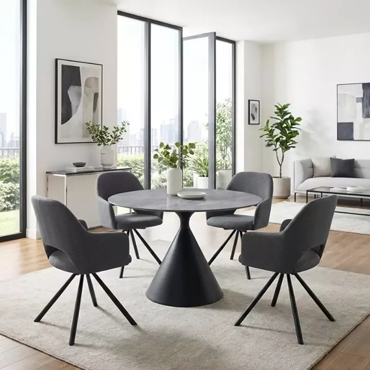 Τραπέζι Logan Megapap sintered stone - μέταλλο χρώμα γκρι εφέ μαρμάρου - μαύρο Ø120x72εκ.