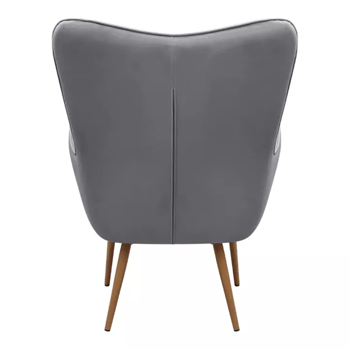 Πολυθρόνα - Μπερζέρα με υποπόδιο Lily Megapap γκρι βελούδο - μεταλλικό πόδι χρώμα φυσικό 70x62x98εκ.