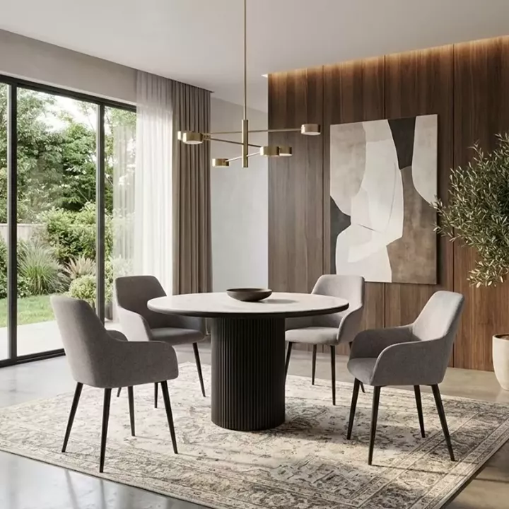 Πολυθρόνα τραπεζαρίας Monica Megapap μπεζ ύφασμα - μεταλλικό μαύρο πόδι 54x57x84εκ.