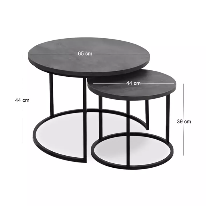 Τραπεζάκι σαλονιού σετ 2 τμχ Gary Megapap Mdf - μεταλλικό χρώμα σκούρο γκρι σκυροδέματος 65x65x44εκ.