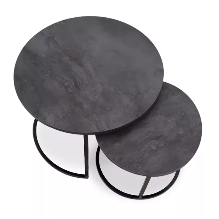 Τραπεζάκι σαλονιού σετ 2 τμχ Gary Megapap Mdf - μεταλλικό χρώμα σκούρο γκρι σκυροδέματος 65x65x44εκ.