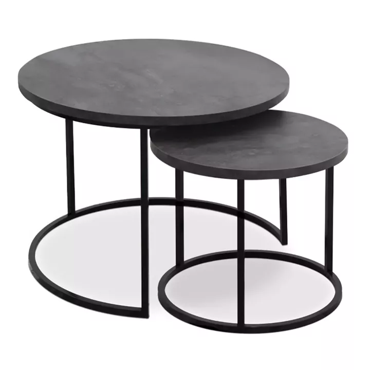 Τραπεζάκι σαλονιού σετ 2 τμχ Gary Megapap Mdf - μεταλλικό χρώμα σκούρο γκρι σκυροδέματος 65x65x44εκ.