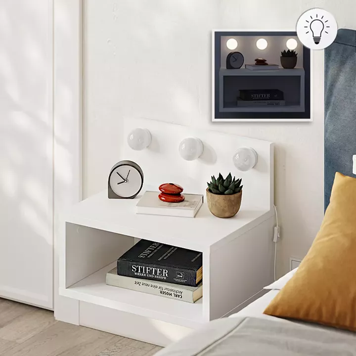 Κομοδίνο επιτοίχιο Treo Megapap με LED χρώμα λευκό 40x30x33,8εκ.