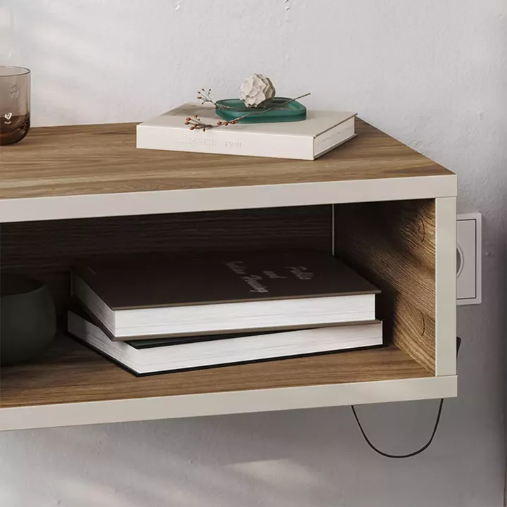 Κομοδίνο επιτοίχιο Brik Megapap με LED χρώμα καρυδί - sandstone 45x30x18εκ.