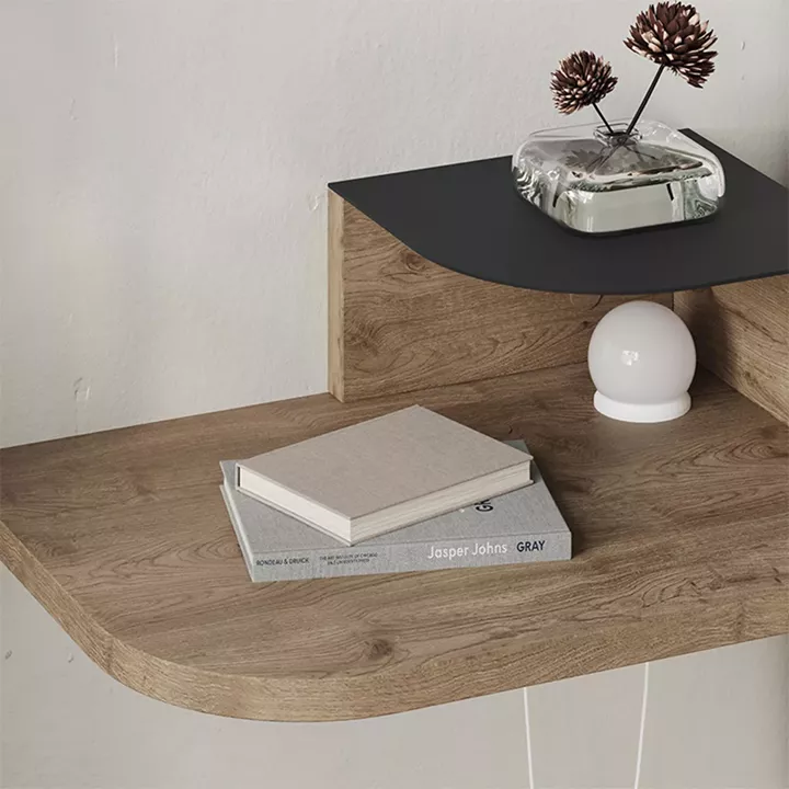 Κομοδίνο επιτοίχιο Luno Megapap με LED χρώμα sepet oak 40x30x16,2εκ.