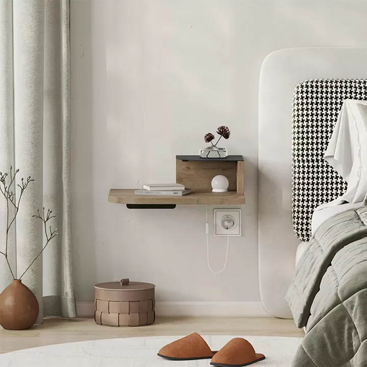 Κομοδίνο επιτοίχιο Luno Megapap με LED χρώμα sepet oak 40x30x16,2εκ.