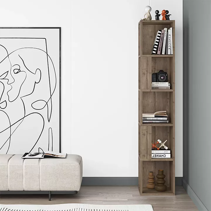 Βιβλιοθήκη γωνιακή Piano Megapap χρώμα ανοιχτό καρυδί 31,4x31,4x158,9εκ.