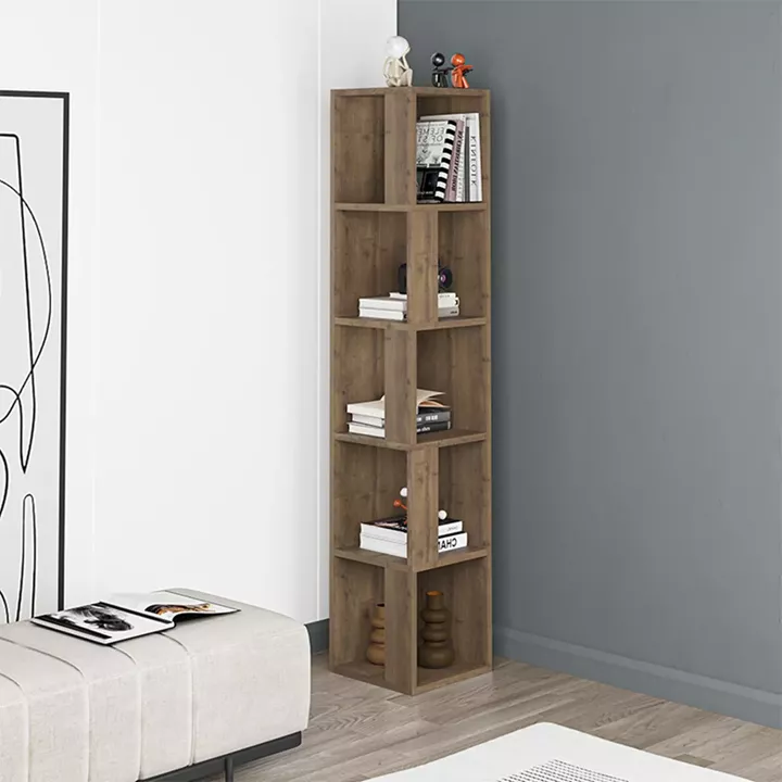 Βιβλιοθήκη γωνιακή Piano Megapap χρώμα ανοιχτό καρυδί 31,4x31,4x158,9εκ.