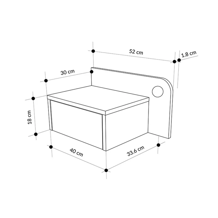Κομοδίνο επιτοίχιο Dotta Megapap με LED χρώμα λευκό αντικέ - γκρι ρετρό 52x33,6x28εκ.