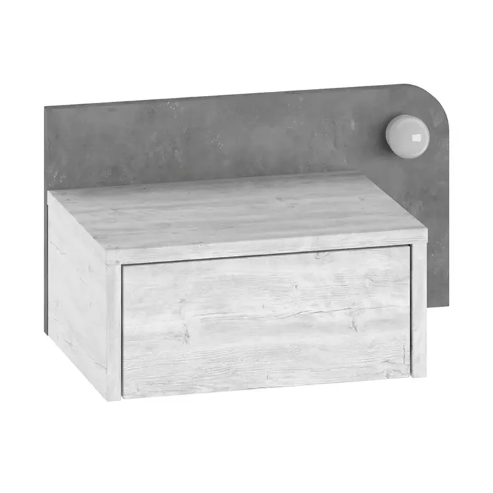 Κομοδίνο επιτοίχιο Dotta Megapap με LED χρώμα λευκό αντικέ - γκρι ρετρό 52x33,6x28εκ.