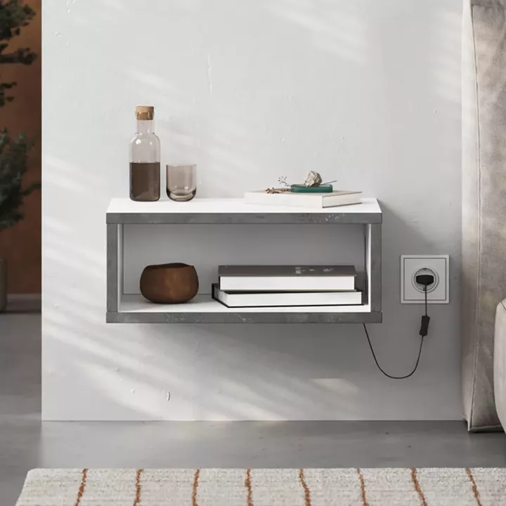 Κομοδίνο επιτοίχιο Brik Megapap με LED χρώμα λευκό - γκρι ρετρό 45x30x18εκ.