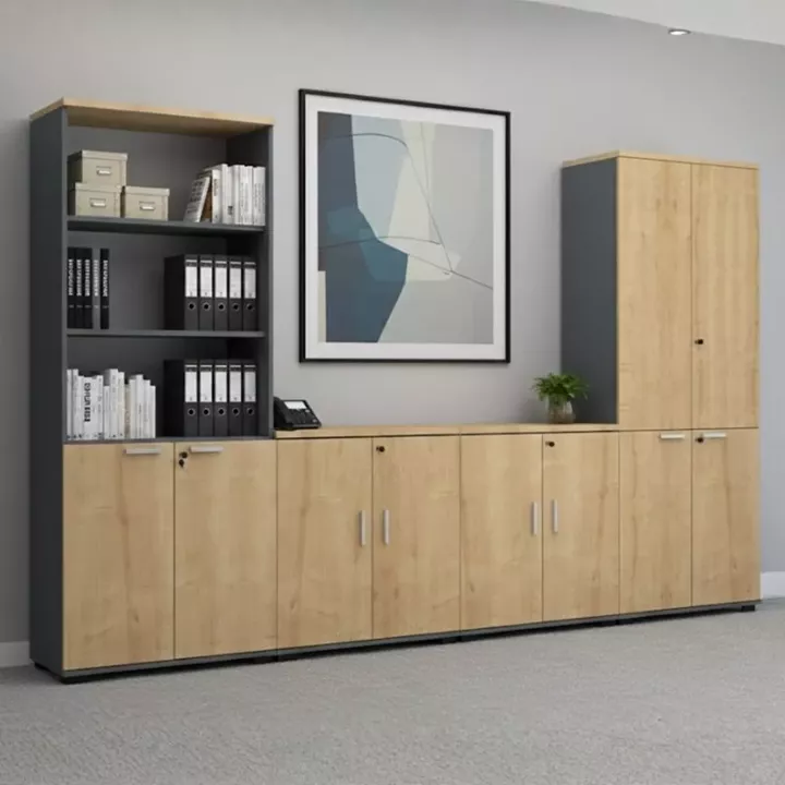 Ντουλάπα γραφείου επαγγελματική Venturo Megapap χρώμα ανθρακί - φυσικό οξιάς 80x40x200εκ.