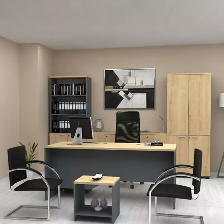 Βιβλιοθήκη γραφείου επαγγελματική Venturo Megapap χρώμα ανθρακί - φυσικό οξιάς 80x40x200εκ.