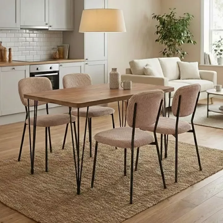 Σετ τραπεζαρία 5τμχ Roger - Kevin Megapap Mdf - ύφασμα χρώμα ακακίας - μόκα 120x70x75εκ.