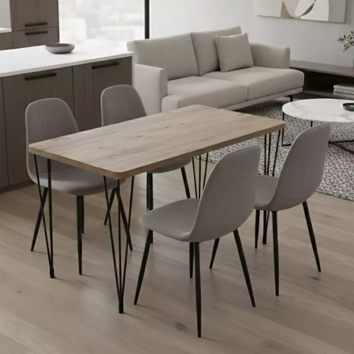 Σετ τραπεζαρία 5τμχ Roger - Iris Megapap Mdf - ύφασμα χρώμα ακακίας - ανοιχτό μπεζ 120x70x75εκ.