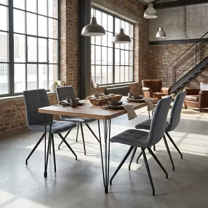 Σετ τραπεζαρία 5τμχ Roger - Bianca Megapap Mdf - ύφασμα χρώμα ακακίας - γκρι 120x70x75εκ.