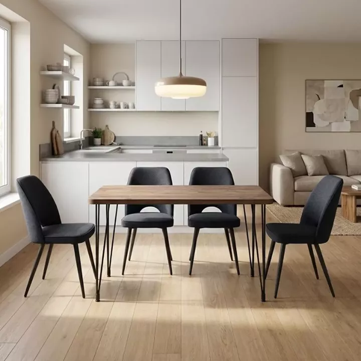 Σετ τραπεζαρία 5τμχ Roger - Christy Megapap Mdf - ύφασμα χρώμα ακακίας - ανθρακί 120x70x75εκ.