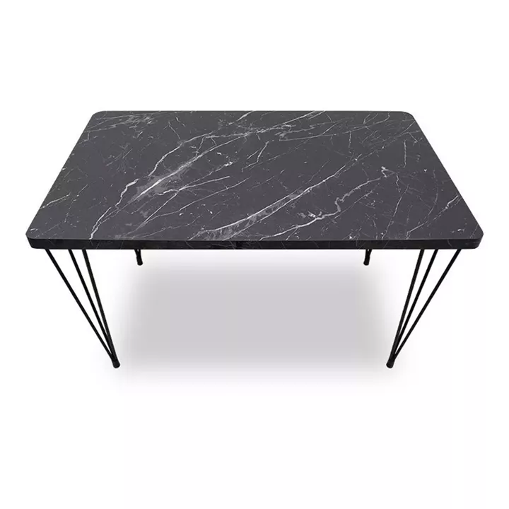 Σετ τραπεζαρία 5τμχ Roger - Christy Megapap Mdf - ύφασμα χρώμα μαύρο εφέ μαρμάρου - ανοιχτό μπεζ 120x70x75εκ.