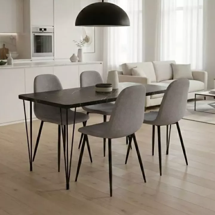 Σετ τραπεζαρία 5τμχ Roger - Iris Megapap Mdf - ύφασμα χρώμα μαύρο εφέ μαρμάρου - ανοιχτό μπεζ 120x70x75εκ.