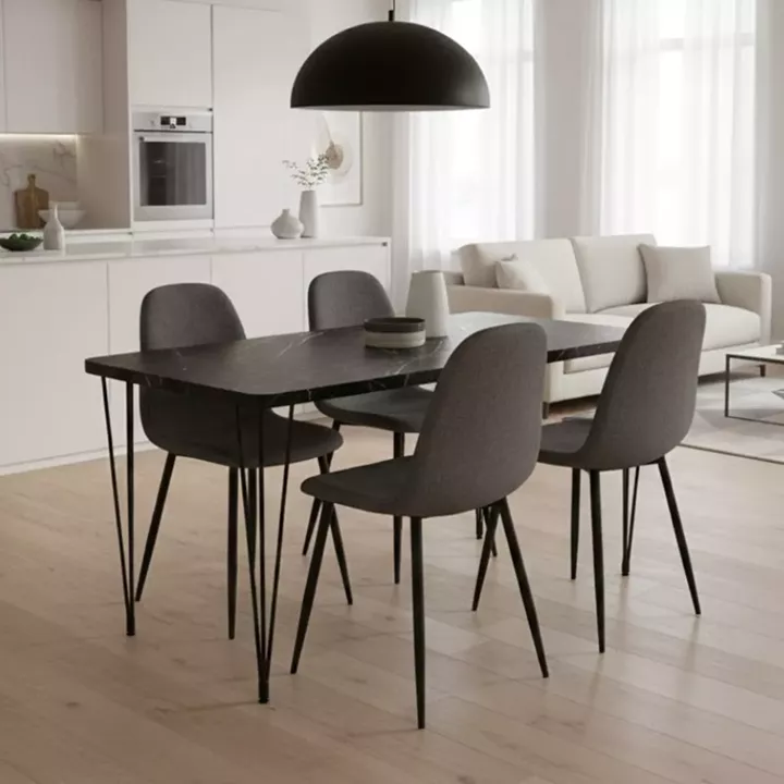 Σετ τραπεζαρία 5τμχ Roger - Iris Megapap Mdf - ύφασμα χρώμα μαύρο εφέ μαρμάρου - γκρι 120x70x75εκ.