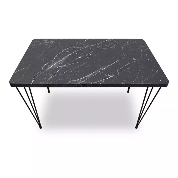 Σετ τραπεζαρία 5τμχ Roger - Bianca Megapap Mdf - ύφασμα χρώμα μαύρο εφέ μαρμάρου - ανοιχτό μπεζ 120x70x75εκ.