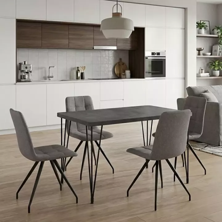 Σετ τραπεζαρία 5τμχ Roger - Bianca Megapap Mdf - ύφασμα χρώμα σκούρο γκρι σκυροδέματος - ανοιχτό μπεζ 120x70x75εκ.