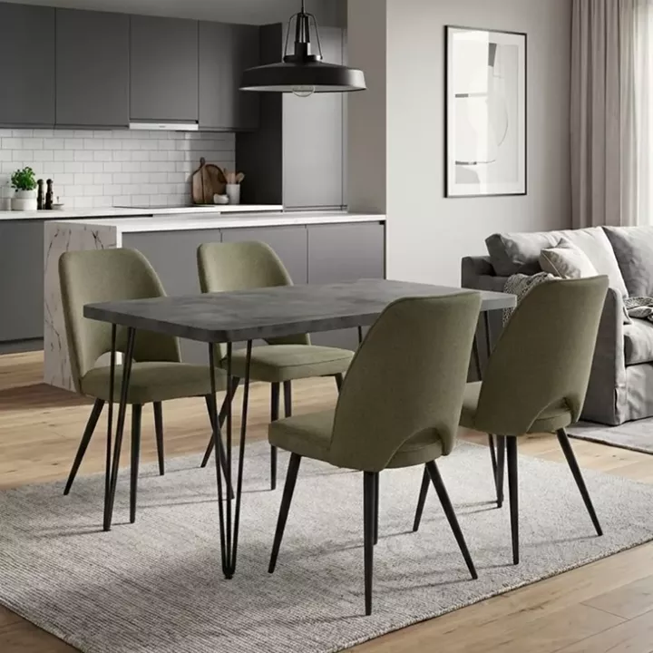 Σετ τραπεζαρία 5τμχ Roger - Christy Megapap Mdf - ύφασμα χρώμα σκούρο γκρι σκυροδέματος - λαδί 120x70x75εκ.