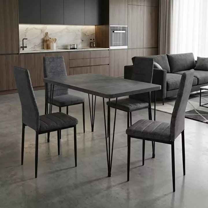 Σετ τραπεζαρία 5τμχ Roger - Rosa Megapap Mdf - ύφασμα χρώμα σκούρο γκρι σκυροδέματος - γκρι 120x70x75εκ.