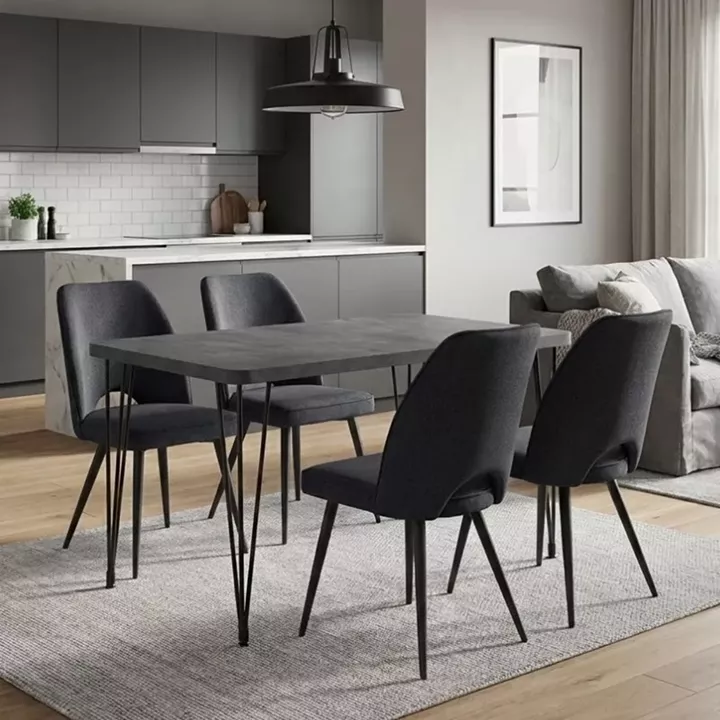 Σετ τραπεζαρία 5τμχ Roger - Christy Megapap Mdf - ύφασμα χρώμα σκούρο γκρι σκυροδέματος - ανθρακί 120x70x75εκ.