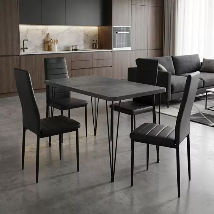 Σετ τραπεζαρία 5τμχ Roger - Rosa Megapap Mdf - PU χρώμα σκούρο γκρι σκυροδέματος - μαύρο 120x70x75εκ.