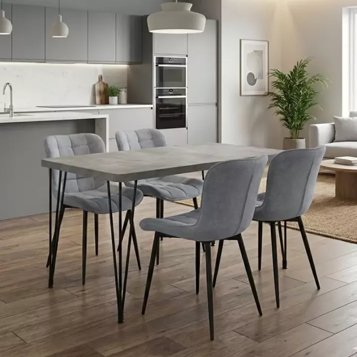 Σετ τραπεζαρία 5τμχ Roger - Chiara Megapap Mdf - ύφασμα χρώμα σκούρο γκρι σκυροδέματος - γκρι 120x70x75εκ.