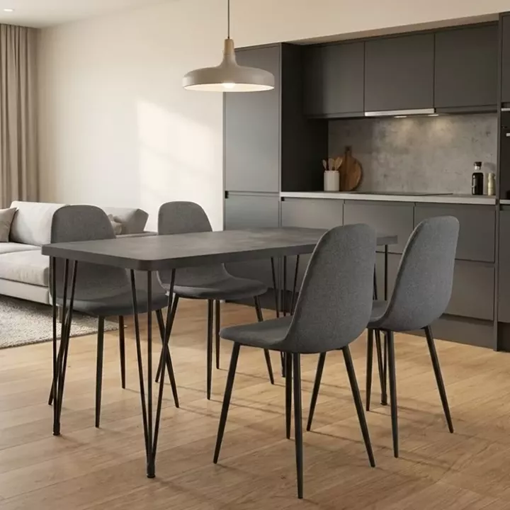 Σετ τραπεζαρία 5τμχ Roger - Iris Megapap Mdf - ύφασμα χρώμα σκούρο γκρι σκυροδέματος - γκρι 120x70x75εκ.