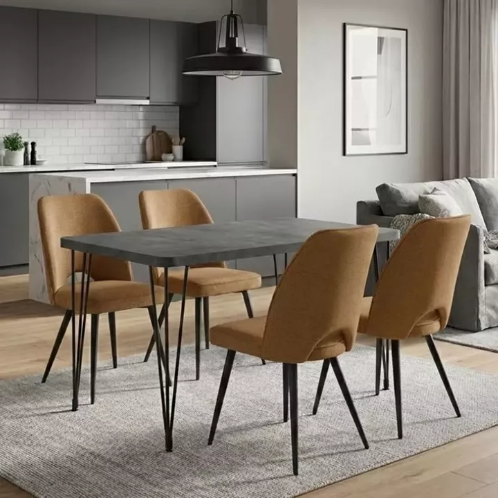 Σετ τραπεζαρία 5τμχ Roger - Christy Megapap Mdf - ύφασμα χρώμα σκούρο γκρι σκυροδέματος - μουσταρδί 120x70x75εκ.