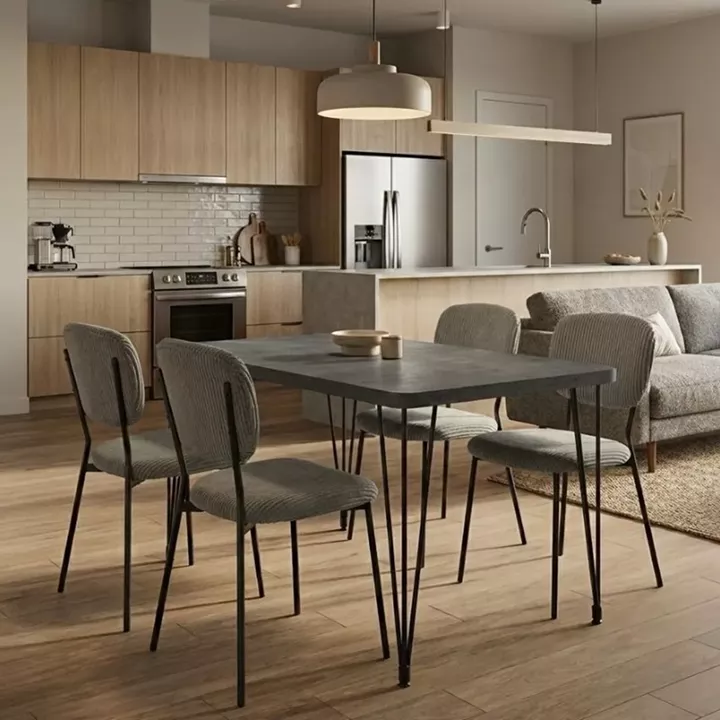 Σετ τραπεζαρία 5τμχ Roger - Kevin Megapap Mdf - ύφασμα χρώμα σκούρο γκρι σκυροδέματος - λαδί 120x70x75εκ.