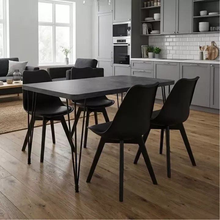 Σετ τραπεζαρία 5τμχ Roger - Viva Megapap Mdf - PP χρώμα σκούρο γκρι σκυροδέματος - μαύρο 120x70x75εκ.