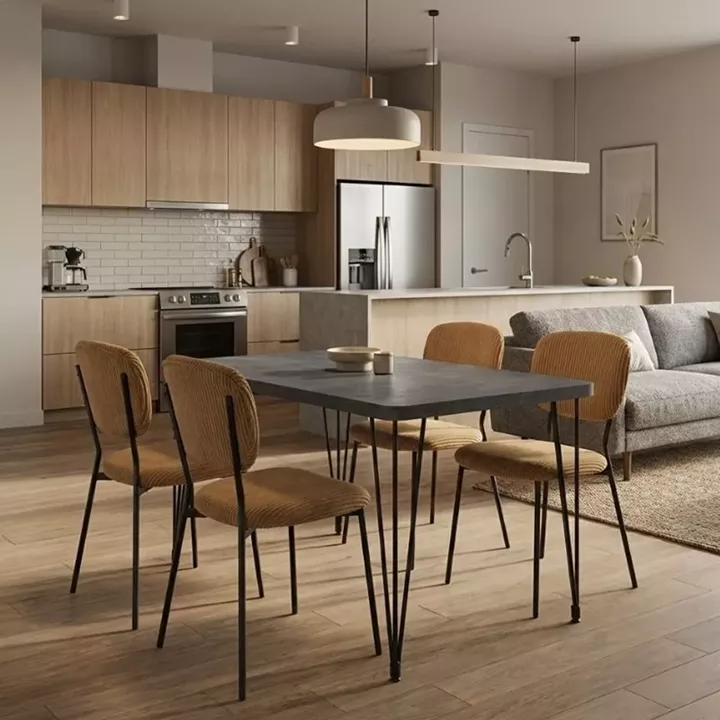 Σετ τραπεζαρία 5τμχ Roger - Kevin Megapap Mdf - ύφασμα χρώμα σκούρο γκρι σκυροδέματος - μουσταρδί 120x70x75εκ.