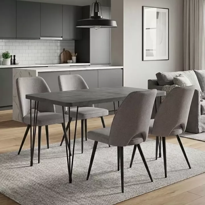 Σετ τραπεζαρία 5τμχ Roger - Christy Megapap Mdf - ύφασμα χρώμα σκούρο γκρι σκυροδέματος - ανοιχτό μπεζ 120x70x75εκ.