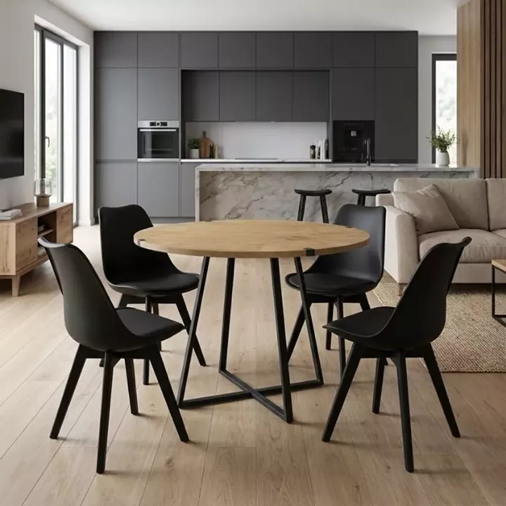 Σετ τραπεζαρία 5τμχ Rubes - Viva Megapap χρώμα φυσικό οξιάς - μαύρο Ø100x78εκ.